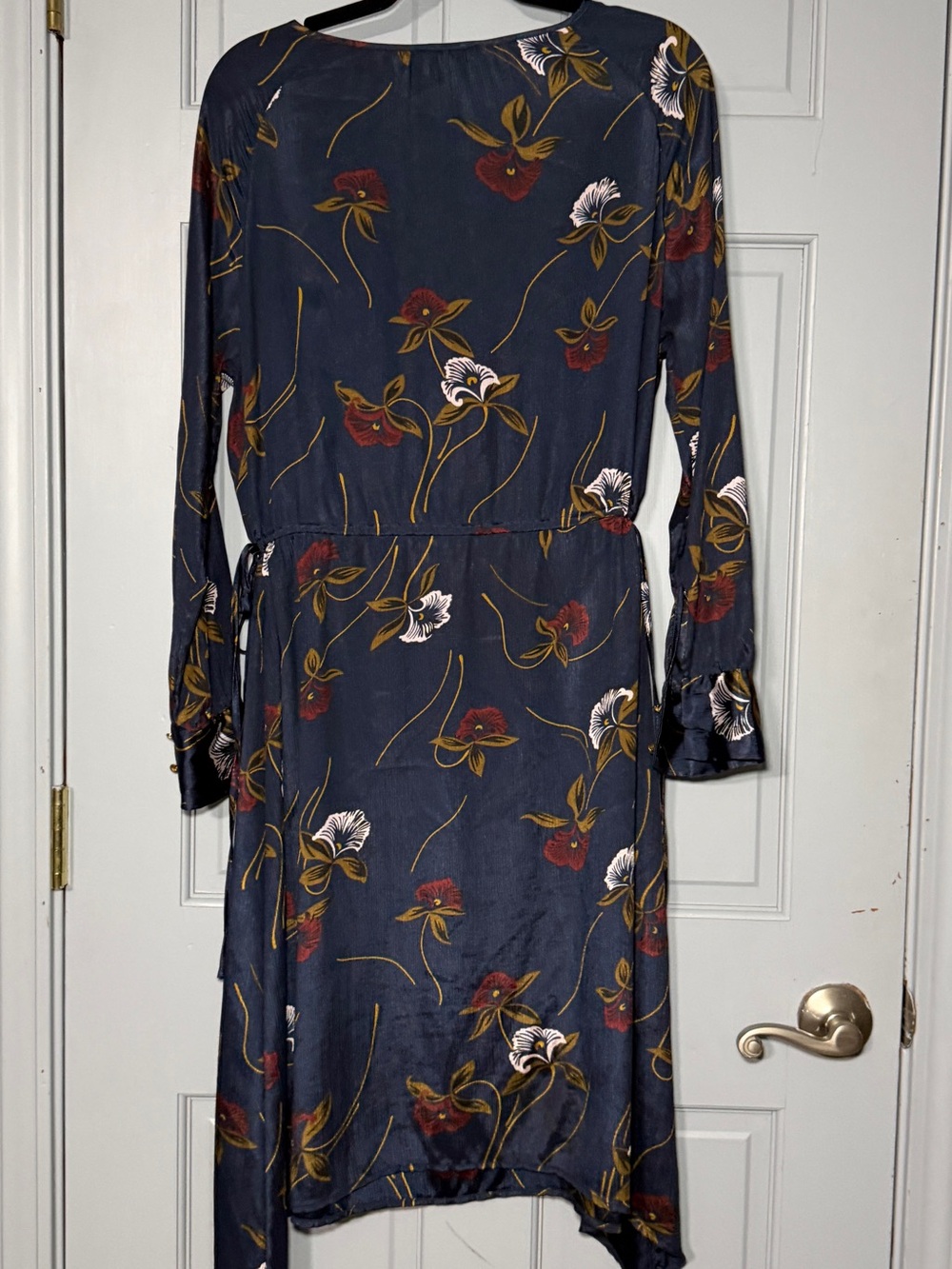 Sabie Navy Floral Long-Sleeve Tie-Waist Dress with Rust Accents - Picture 3 of 5